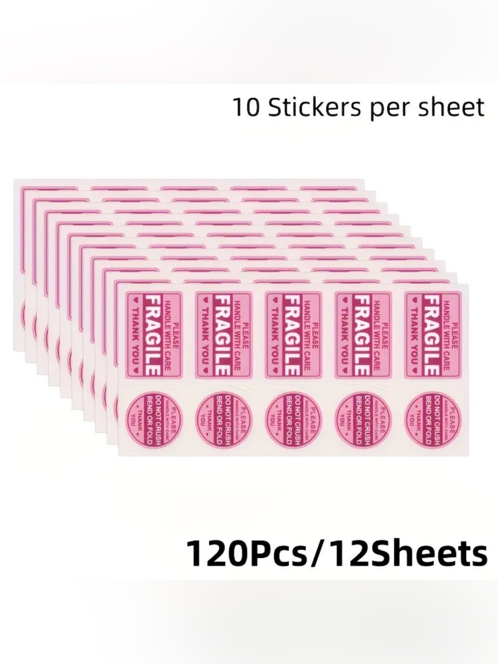 120 Fragile Handle With Care Stickers Shipping Package Labels Pink